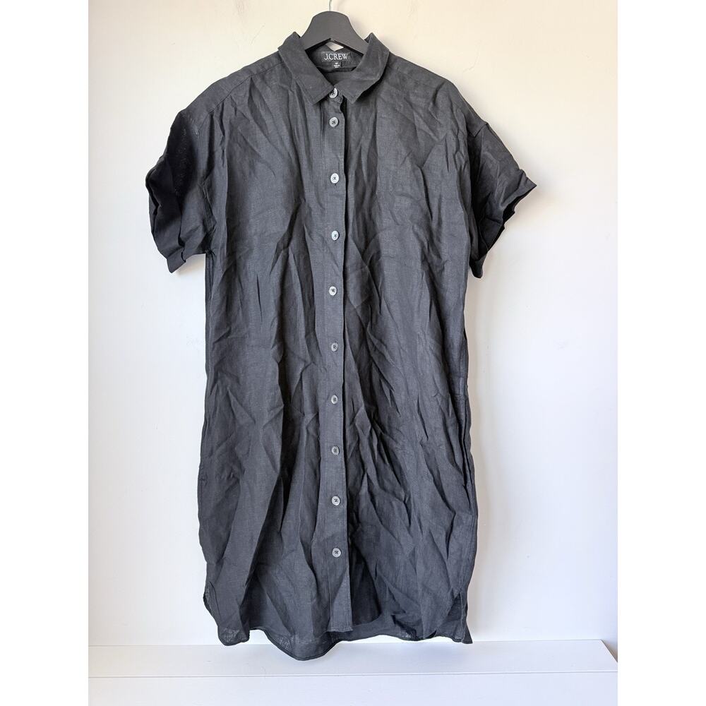 J Crew Shirt Dress Women's M Tall Black Irish Linen Button Front